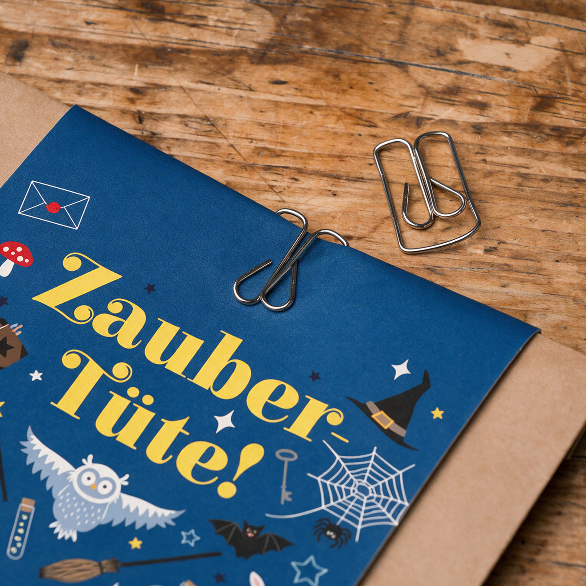 12x "Zaubereule" Einladungskarten + Partytüten - Set