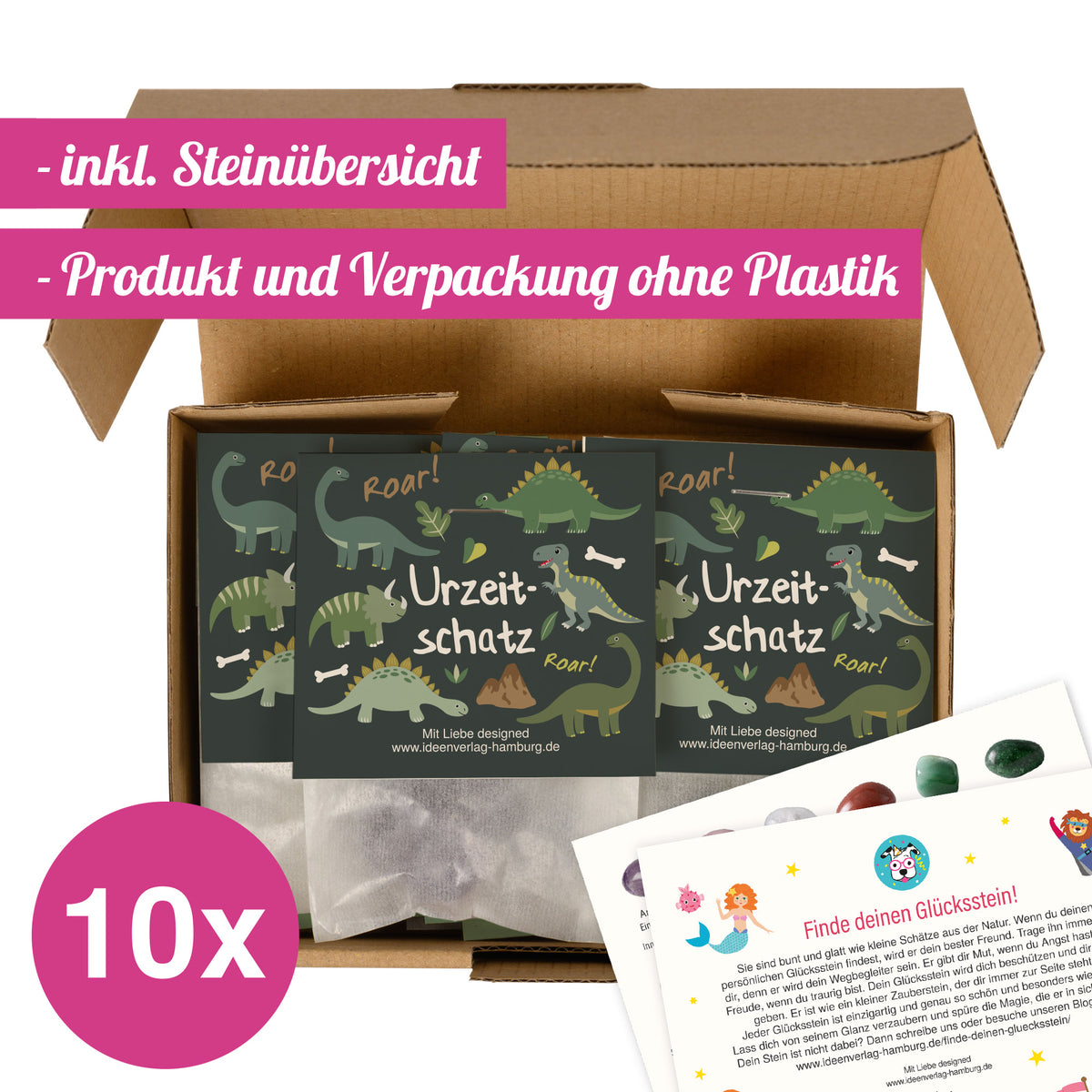 10x "Dinosaurier" Glückssteine