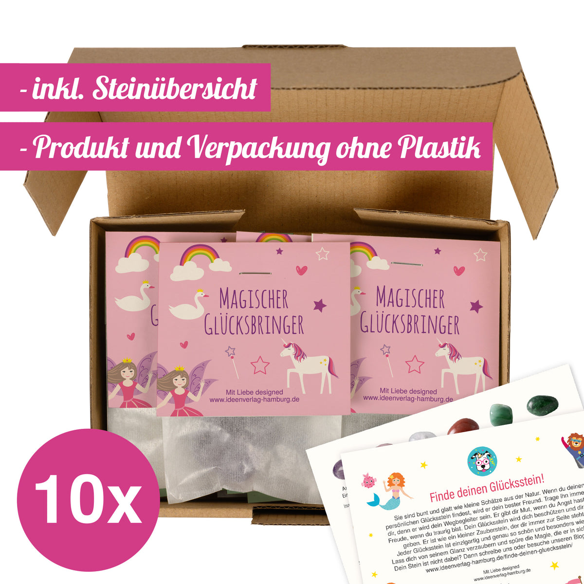 10x "Einhorn / Märchen" Glückssteine