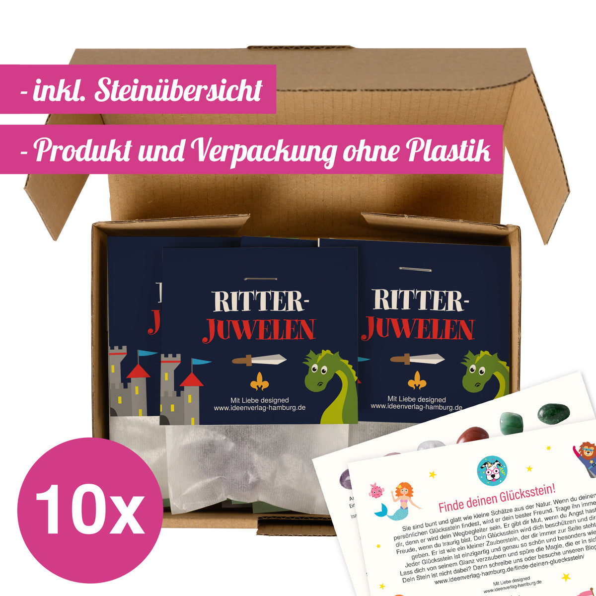 10x "Drachen / Ritter" Glückssteine