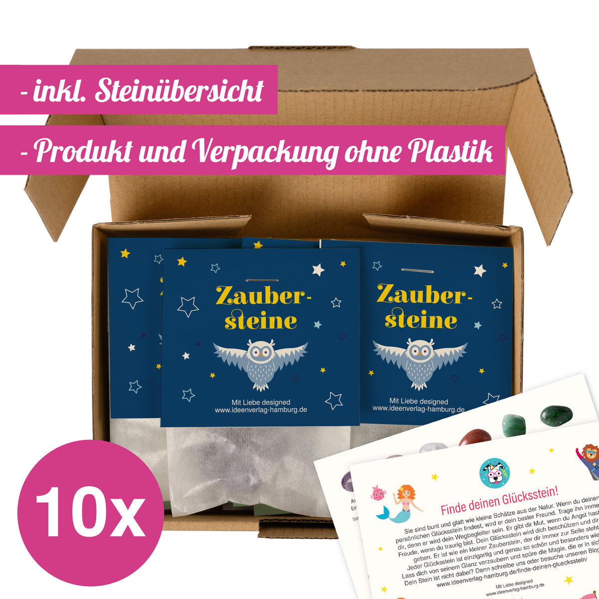 10x "Zaubereulen" Glückssteine