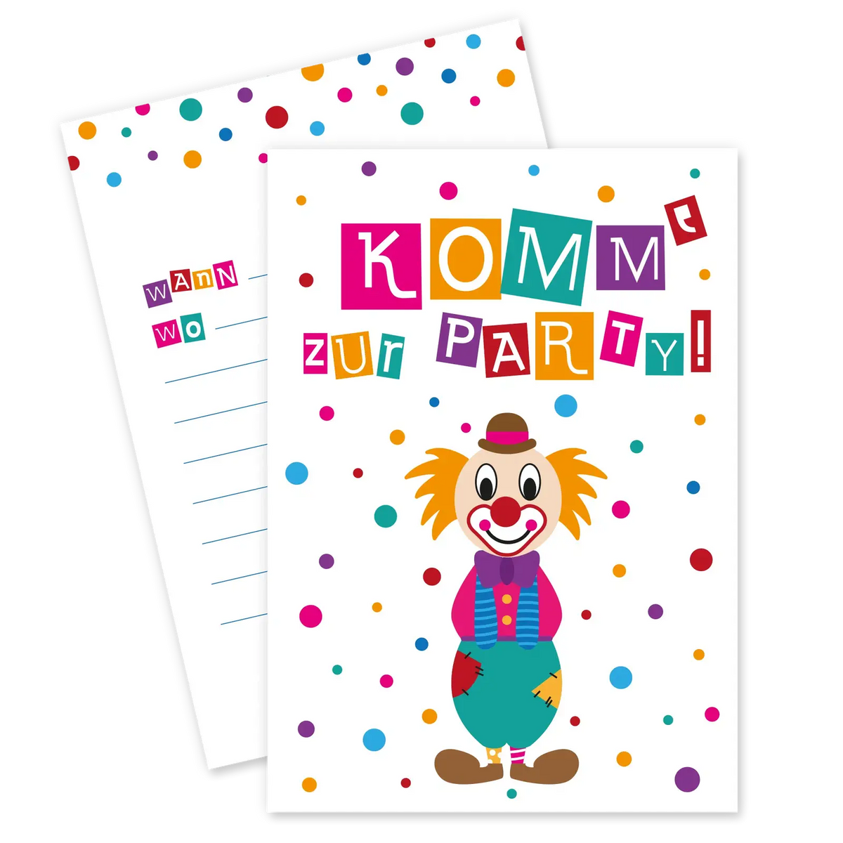 Clown_Einladungskarten_Vorder-Rueckseite_Ideenverlag-Hamburg