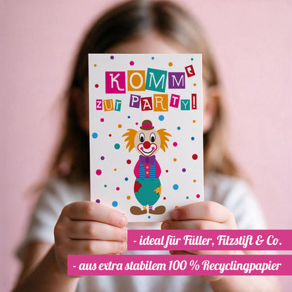 12x "Clown" Einladungskarten
