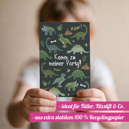 12x "Dinosaurier" Einladungskarten + Partytüten - Set