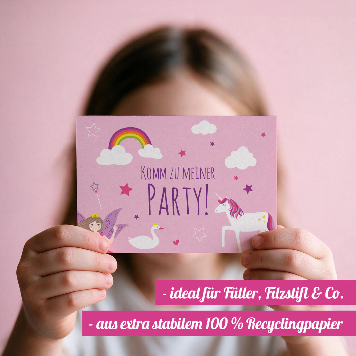 12x "Einhorn / Märchen" Einladungskarten
