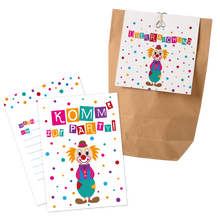 12x "Clown" Einladungskarten + Partytüten - Set