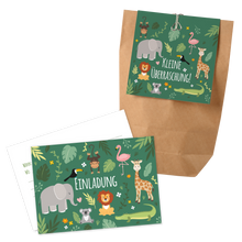 12x "Dschungel / Zoo" Einladungskarten + Partytüten - Set