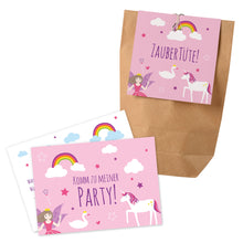 12x "Einhorn / Märchen" Einladungskarten + Partytüten - Set