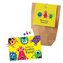 12x "Monster" Einladungskarten + Partytüten - Set