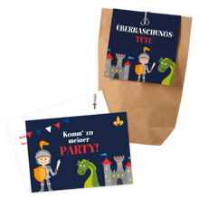 12x "Drachen / Ritter" Einladungskarten + Partytüten - Set