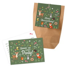 12x "Waldtiere" Einladungskarten + Partytüten - Set