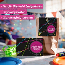 12x "Lasertag" Einladungskarten + Partytüten - Set