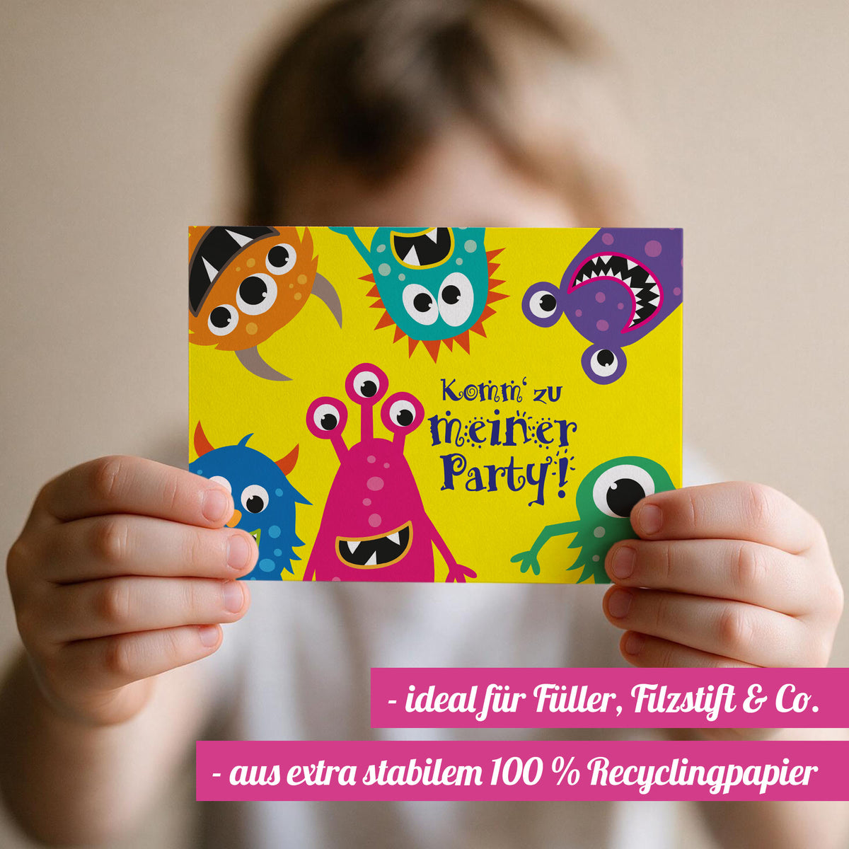 12x "Monster" Einladungskarten + Partytüten - Set