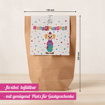 12x "Clown" Einladungskarten + Partytüten - Set