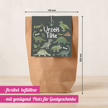 12x "Dinosaurier" Einladungskarten + Partytüten - Set