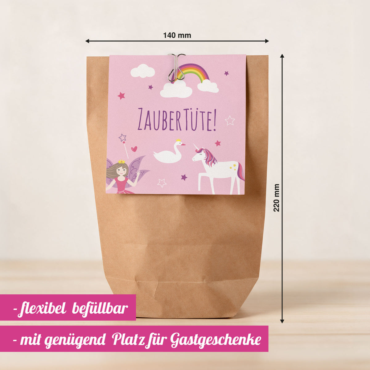 12x "Einhorn / Märchen" Einladungskarten + Partytüten - Set