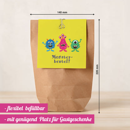 12x "Monster" Einladungskarten + Partytüten - Set