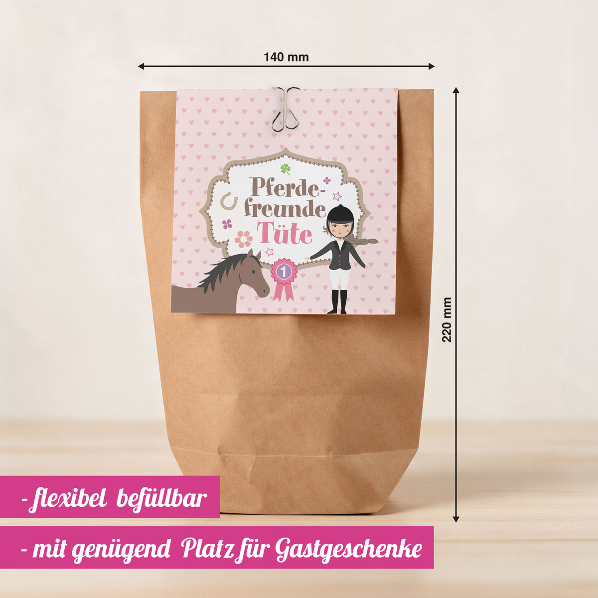 12x "Pferde" Einladungskarten + Partytüten - Set