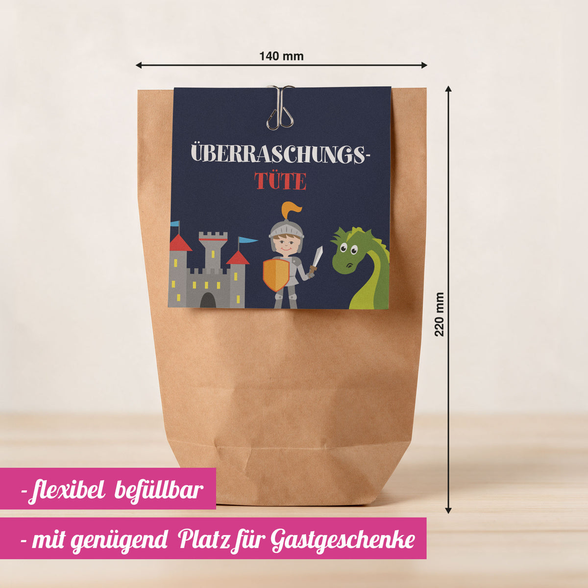 12x "Drachen / Ritter" Einladungskarten + Partytüten - Set