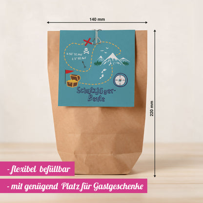 12x "Schatzsucher" Einladungskarten + Partytüten - Set