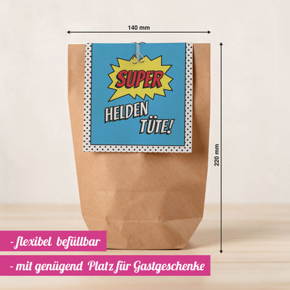 12x "Superhelden" Einladungskarten + Partytüten - Set