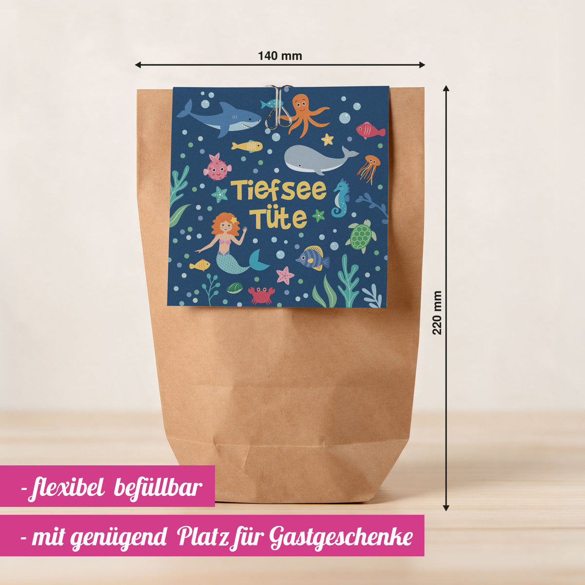 12x "Tiefsee / Meerjungfrauen" Einladungskarten + Partytüten - Set