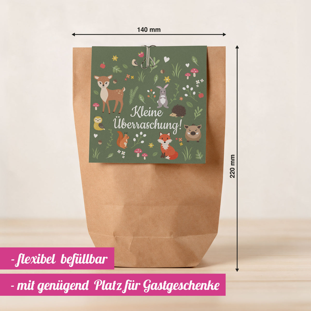 12x "Waldtiere" Einladungskarten + Partytüten - Set