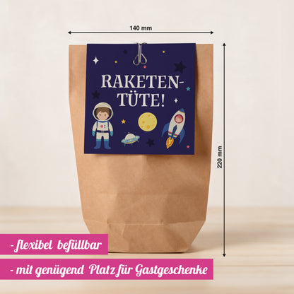 12x "Weltraum" Einladungskarten + Partytüten - Set