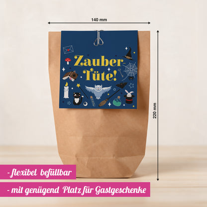 12x "Zaubereule" Einladungskarten + Partytüten - Set
