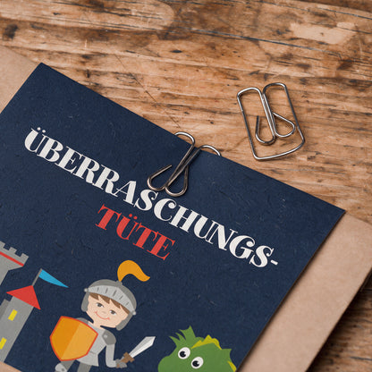 12x "Drachen / Ritter" Einladungskarten + Partytüten - Set