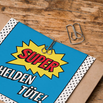 12x "Superhelden" Einladungskarten + Partytüten - Set