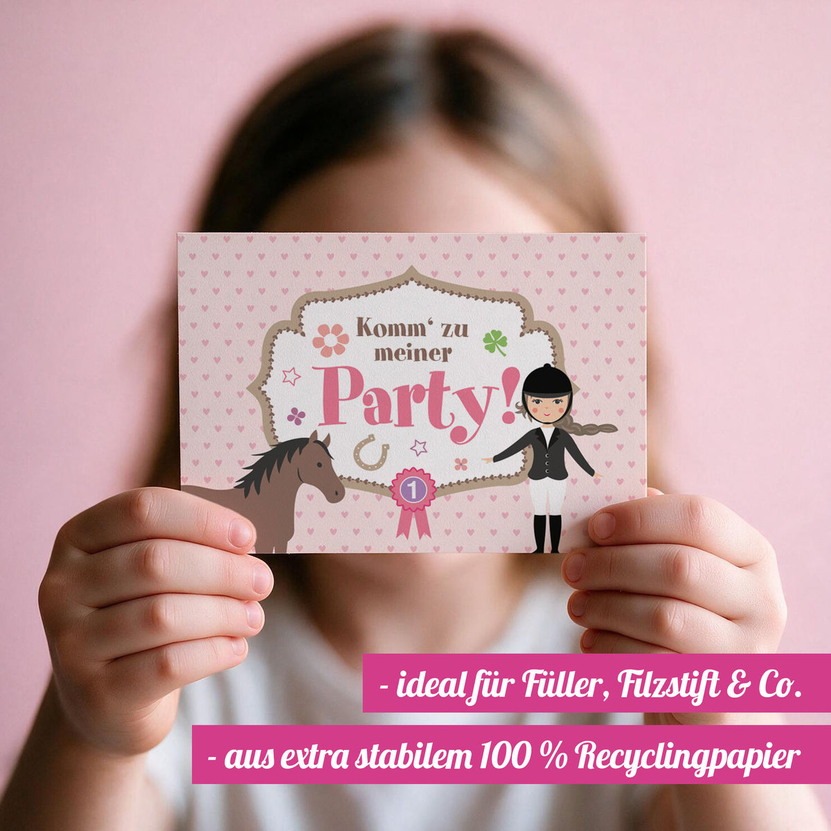 12x "Pferde" Einladungskarten + Partytüten - Set