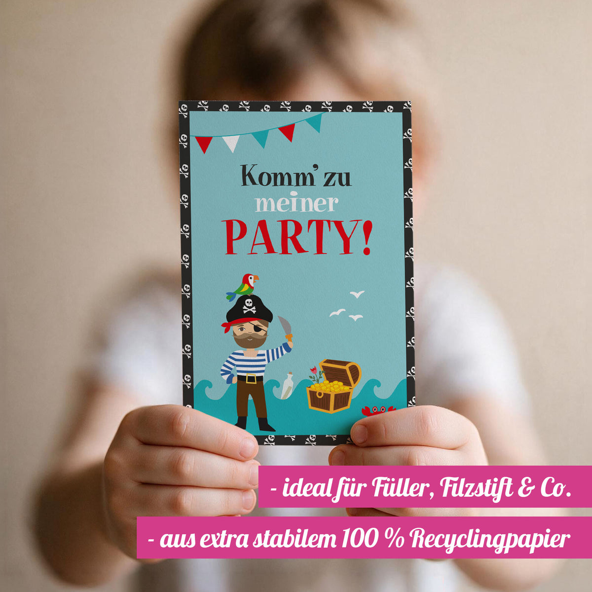 12x "Piraten" Einladungskarten + Partytüten - Set