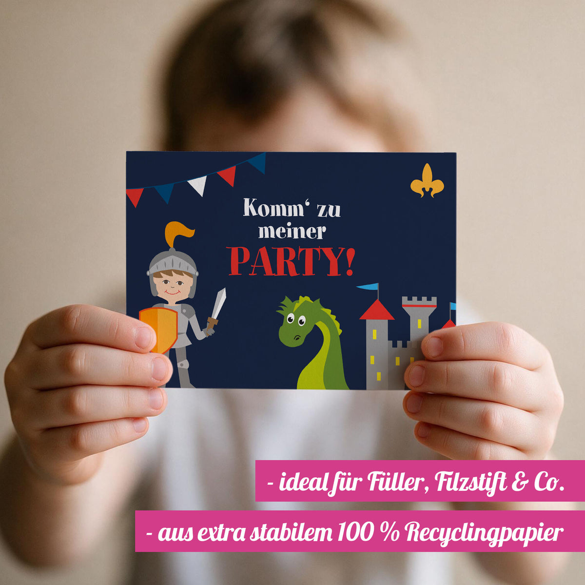 12x "Drachen / Ritter" Einladungskarten + Partytüten - Set