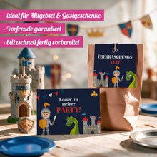 12x "Drachen / Ritter" Einladungskarten + Partytüten - Set