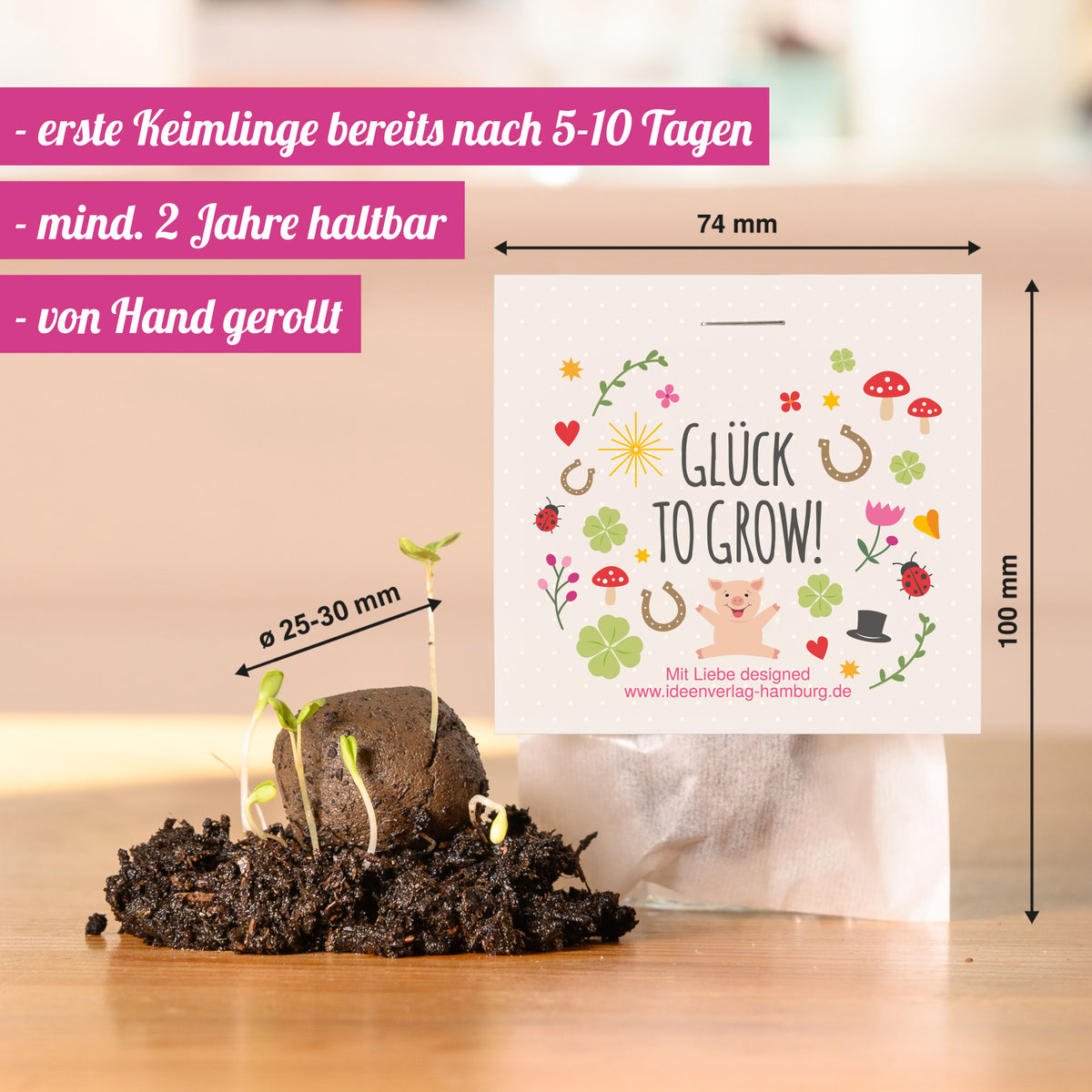 1x "Glück to grow" Samenbombe