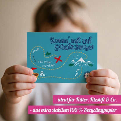 12x "Schatzsucher" Einladungskarten + Partytüten - Set