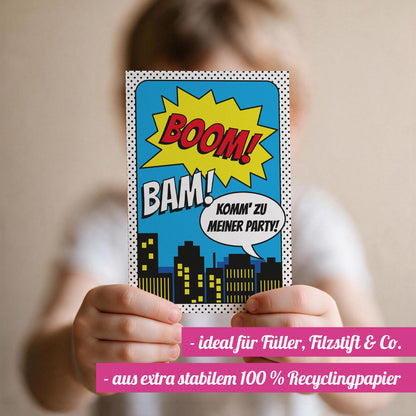 12x "Superhelden" Einladungskarten + Partytüten - Set