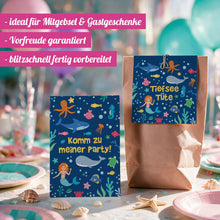 12x "Tiefsee / Meerjungfrauen" Einladungskarten + Partytüten - Set