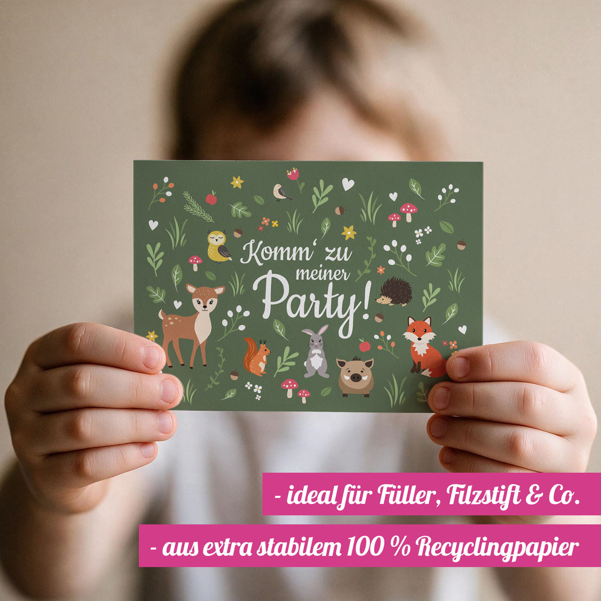 12x "Waldtiere" Einladungskarten + Partytüten - Set