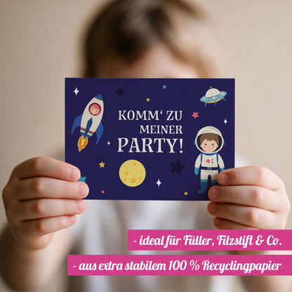 12x "Weltraum" Einladungskarten + Partytüten - Set
