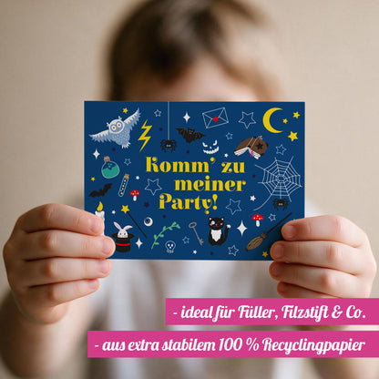 12x "Zaubereule" Einladungskarten + Partytüten - Set