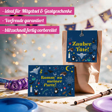 12x "Zaubereule" Einladungskarten + Partytüten - Set