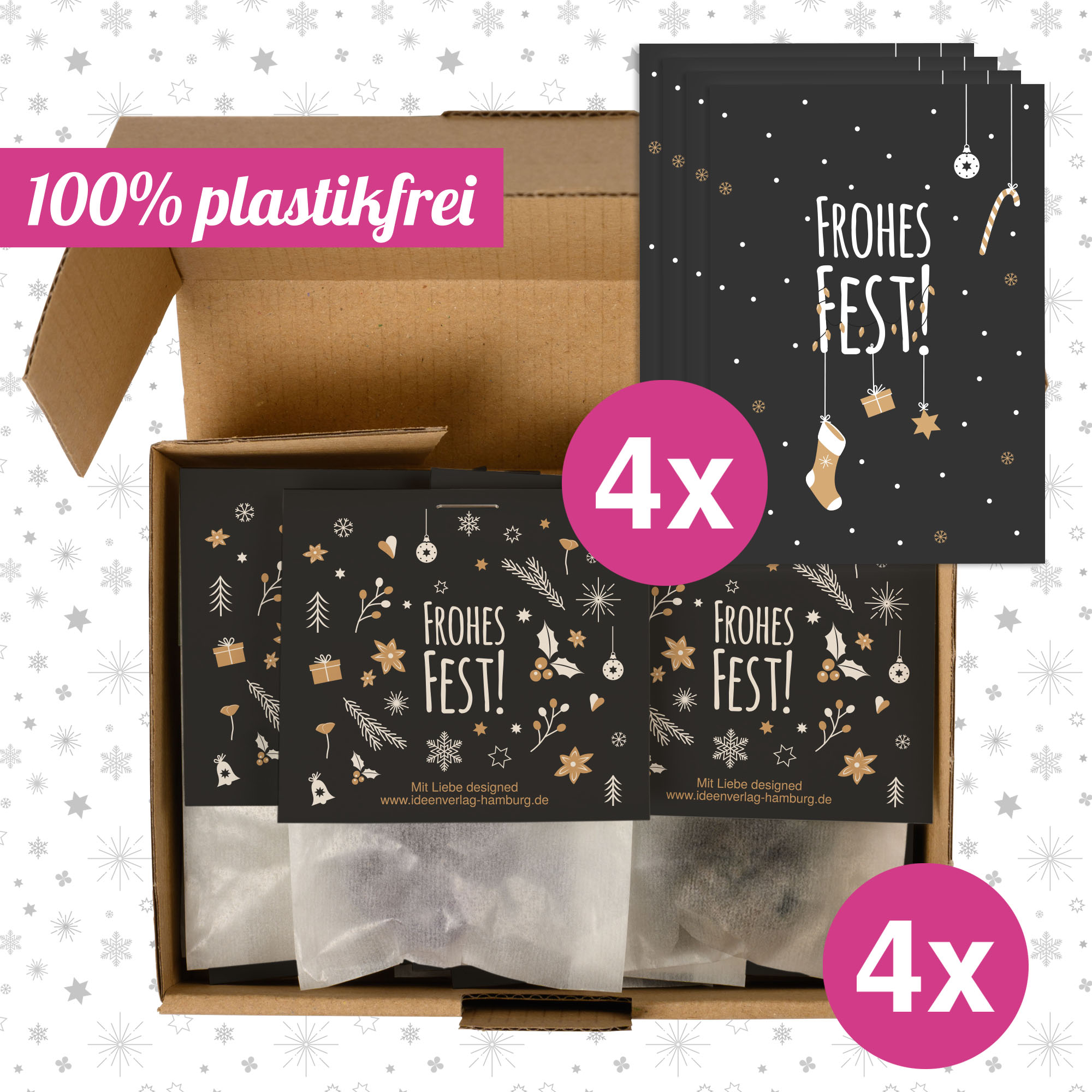 10x "Frohes Fest" Winter-Samenbomben + Geschenkkarten