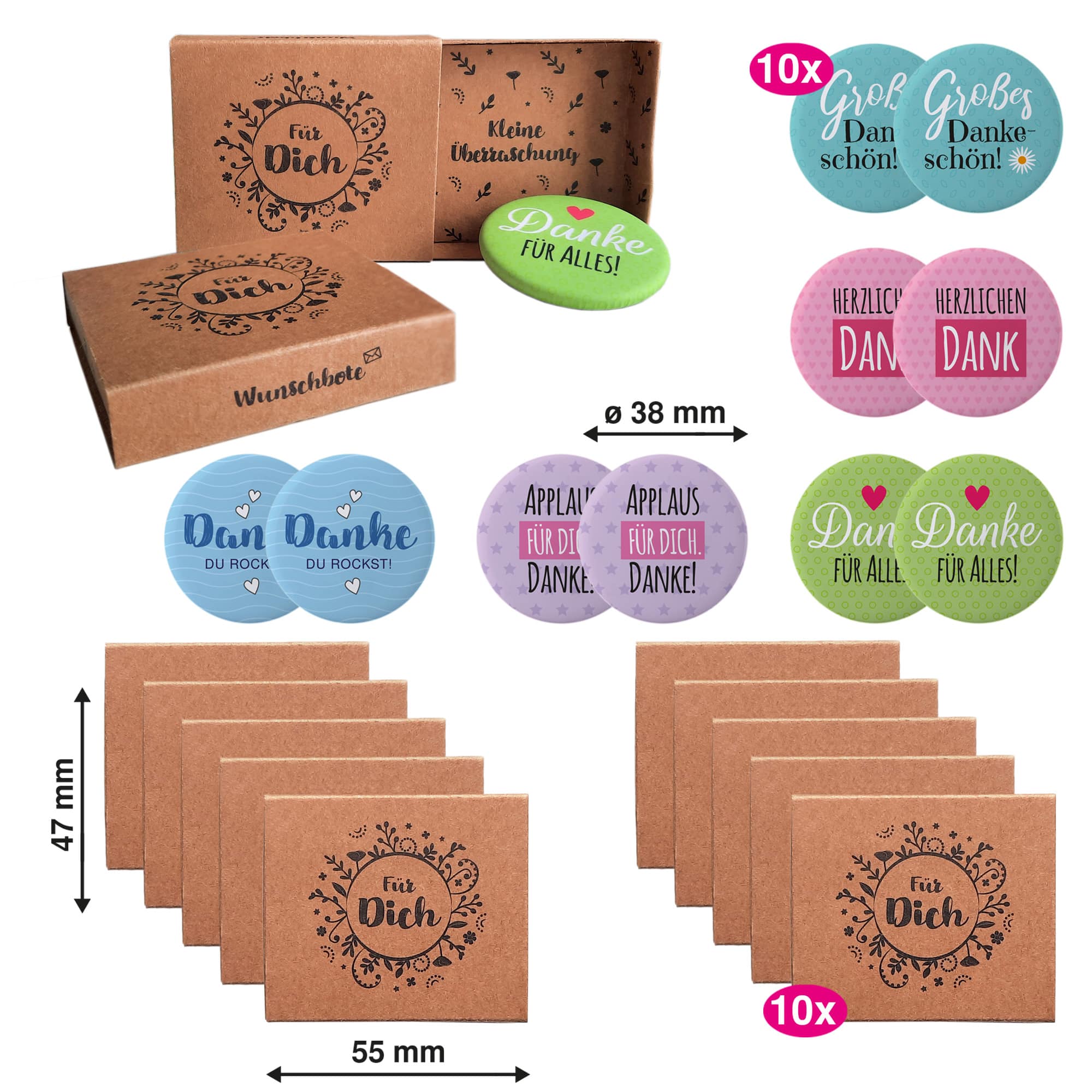 10x "Danke" Wunschboten-Magnete