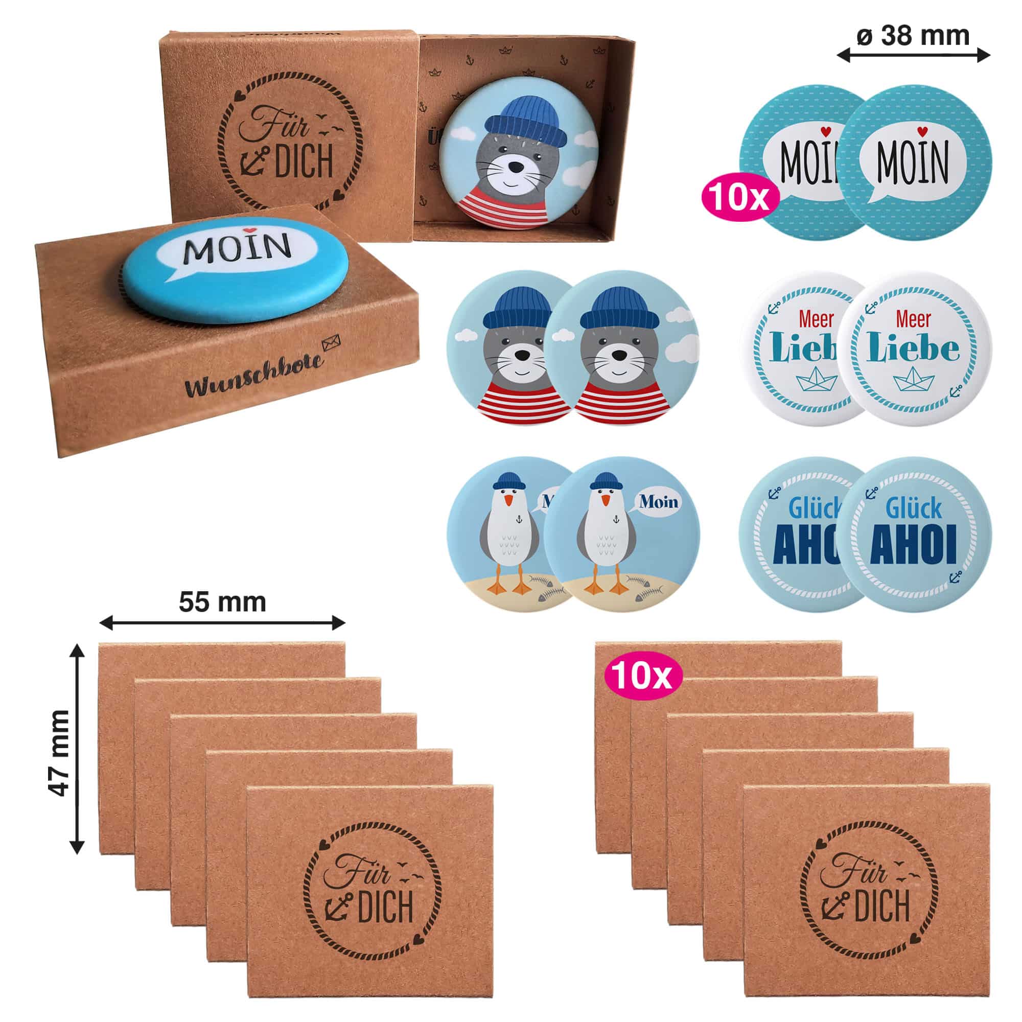 10x "Maritim" Wunschboten-Magnete