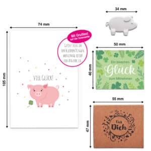 6x "Glücksschweinchen" Wunschboten + Karten